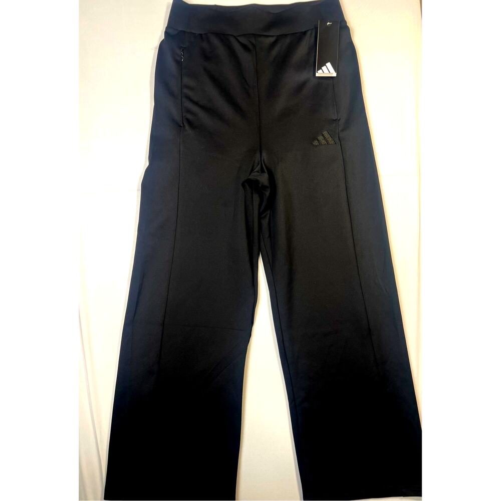 Adidas Wide Leg Active Pants Athleisure Zipper Side Pockets Black Womens Size S